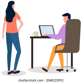 Chatting, communication and sending messages via Internet. People using laptop to chat. Typing on computer keyboard, online home relaxation. Colleague spends time at laptop for communication