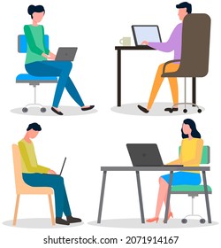 Chatting, communication and sending messages via Internet. People using laptop to chat. Typing on computer keyboard, online home relaxation. Colleague spends time at laptop for communication