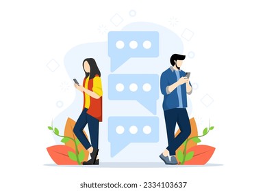 Chatting concept, Show virtual Dating and relationship app. Chat bubble, Chat with friends and send new message, Perfect for landing page, UI, web, app introduction card, Flat Vector Illustration.