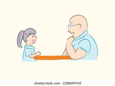 Chatting father and little girl happily on Father's Day in vector flat illustration