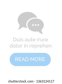 Chatting form vector, logotype of chat boxes conversation flat style. Text with information read more button internet page template, talking and discussion