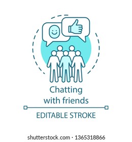 Chatting with friends concept icon. Friendship. Internet community. Friends support via social networks idea thin line illustration. Vector isolated outline drawing. Editable stroke