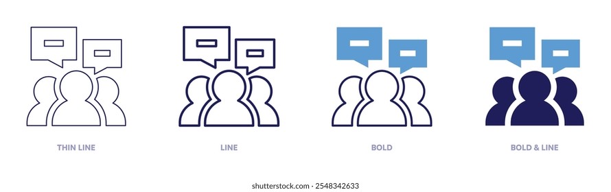 Chatting group icon in 4 different styles. Thin Line, Line, Bold, and Bold Line. Duotone style. Editable stroke.