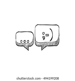 Chatting icon in doodle sketch lines. Text bubbles communication business talking people hello hi greeting