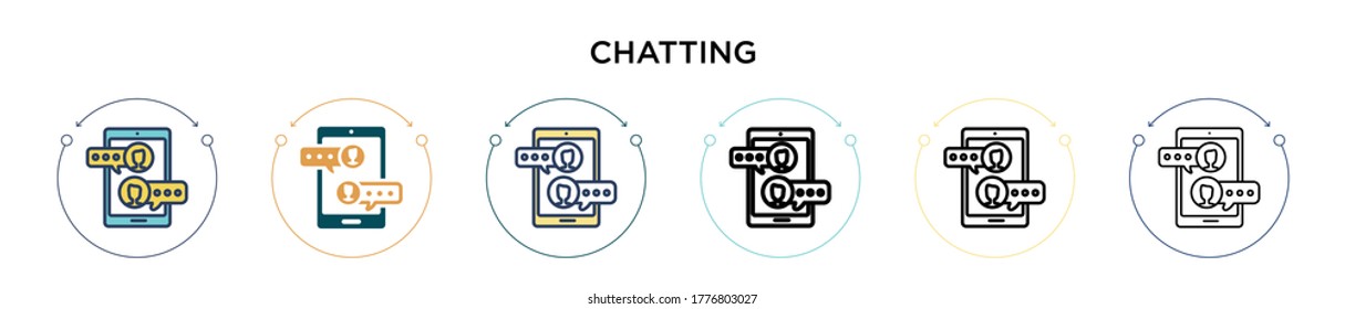 Icono de charla en el estilo relleno, delgado, contorno y trazo. Ilustración vectorial de dos diseños de iconos vectoriales de chats de color y negro se pueden utilizar para móviles, ui, web