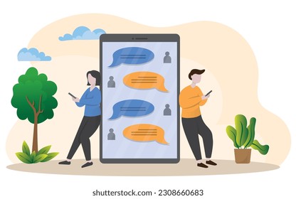 chatting icon, flat style, businessmen discuss social network, news, social networks, chat, dialogue speech bubbles vector