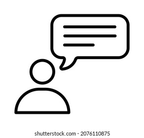 Chatting icon. Human talking with talk bubble. Black stroke isolated on white background. Vector chat pictogram eps10