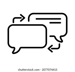 Chatting icon. Human talking with talk bubble. Black stroke isolated on white background. Vector chat pictogram eps10