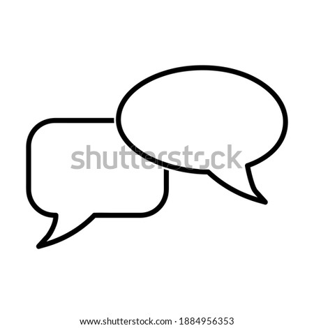 Chatting icon. Human talking with talk bubble. Black stroke isolated on white background. Vector eps10