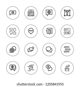 Chatting icon set. collection of 16 outline chatting icons with chat, speech icons.