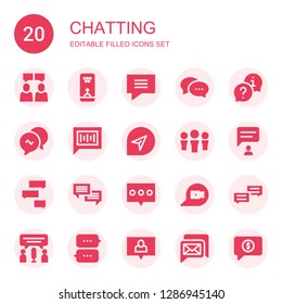 chatting icon set. Collection of 20 filled chatting icons included Chatting, Bubble, Chat bubble, Chat, Conversation