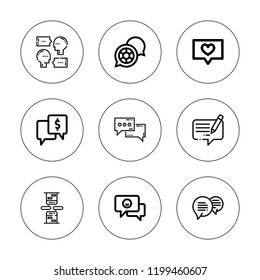 Chatting icon set. collection of 9 outline chatting icons with  icons. editable icons.