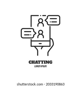 Chatting line icon. Phone and messages from people. Logo concept. Video conference and online meeting concept. Distance work and learning. Vector illustration. smartphone, chatting, conferencing