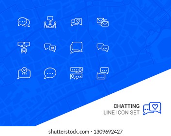 Chatting line icon set. Like, meeting, messages, typing. Communication concept. Can be used for topics like messenger, negotiation, email
