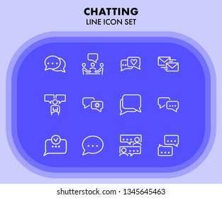 Chatting line icon set. Like, meeting, messages, typing. Communication concept. Can be used for topics like messenger, negotiation, email