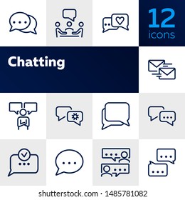Chatting line icon set. Like, meeting, messages, typing. Communication concept. Can be used for topics like messenger, negotiation, email