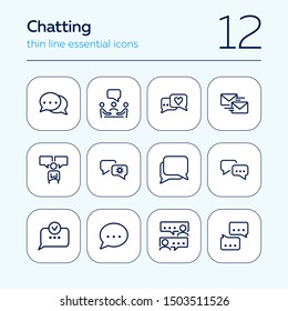 Chatting line icon set. Like, meeting, messages, typing. Communication concept. Can be used for topics like messenger, negotiation, email