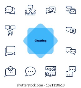 Chatting line icon set. Like, meeting, messages, typing. Communication concept. Can be used for topics like messenger, negotiation, email