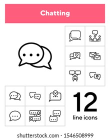 Chatting line icon set. Like, meeting, messages, typing. Communication concept. Can be used for topics like messenger, negotiation, email