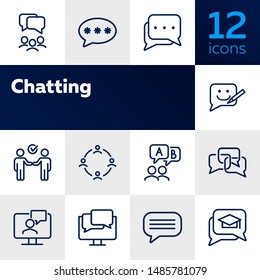 Chatting line icon set. Speech bubble, deal, messenger. Communication concept. Can be used for topics like forum, business, social media