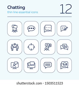 Chatting line icon set. Speech bubble, deal, messenger. Communication concept. Can be used for topics like forum, business, social media