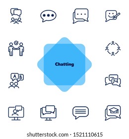 Chatting line icon set. Speech bubble, deal, messenger. Communication concept. Can be used for topics like forum, business, social media