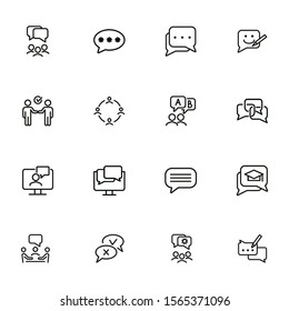 Chatting line icon set. Speech bubble, deal, messenger. Communication concept. Can be used for topics like forum, business, social media