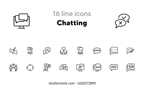 Chatting line icon set. Speech bubble, deal, messenger. Communication concept. Can be used for topics like forum, business, social media