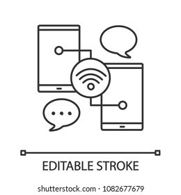 Chatting Linear Icon. Wifi Signal. Sending Message. Internet Connection. Thin Line Illustration. Contour Symbol. Vector Isolated Outline Drawing. Editable Stroke