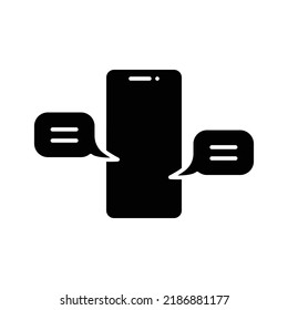 Chatting message on mobile cell phone icon. Simple solid style. Bubble talk, push alert, live chat concept. glyph vector illustration isolated on white background. EPS 10.