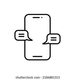 Mensaje de chat en el icono del teléfono móvil. Estilo de contorno simple. Charla de burbujas, alerta de inserción, concepto de chat en vivo. Ilustración vectorial de línea delgada aislada en fondo blanco. EPS 10.