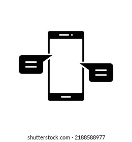 Chatting message on mobile cell phone icon. Simple solid style. Bubble talk, push alert, live chat concept. glyph vector illustration isolated on white background. EPS 10.