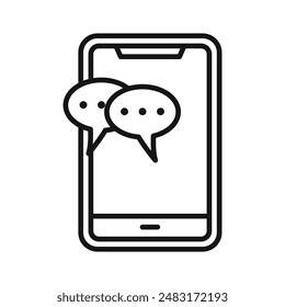 Mensaje de chat en el teléfono móvil icono Vector de arte de línea negra