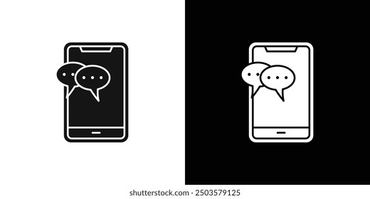 Chatting message on mobile phone icon line art vector