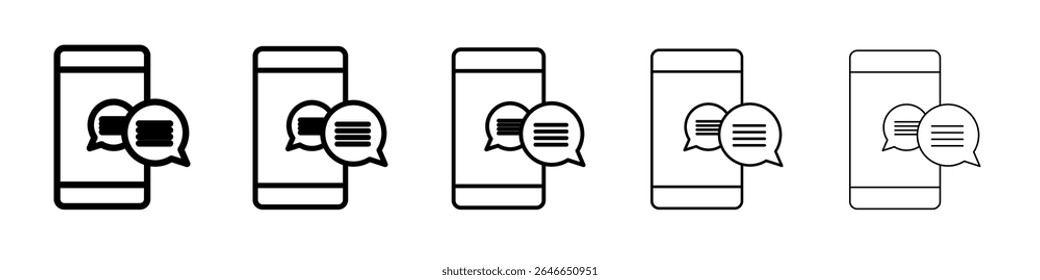 Mensagem de bate-papo no ícone do telefone celular logotipo simples plano de contorno