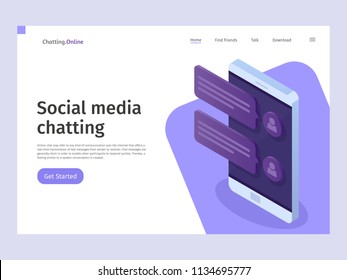 Chatting and messaging social networking concept. Landing page template. Vector 3d isometric illustration.