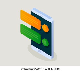 Chatting and messaging. Social networking concept. Vector 3d isometric illustration. EPS 10.
