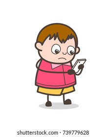 Chatting with Mobile - Cute Cartoon Fat Kid Illustration