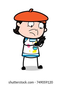 Chatting on Mobile - Cartoon Artist Vector Illustration
