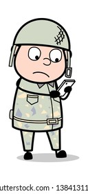 Chatting on Mobile - Cute Army Man Cartoon Soldier Vector Illustration