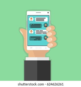 Chatting on the mobile phone. Flat design, vector illustration, vector.