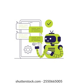 Conversando no Smartphone com o AI Robot. AI Chatbot, Suporte, conceito de atendimento ao cliente