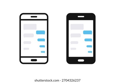 Chatten auf einem Smartphone. SMS über die App senden oder empfangen. Sprechblasen-Nachricht am Telefon. SMS-Chat-Komponist. Chat-Symbol-Nachrichtensymbol
