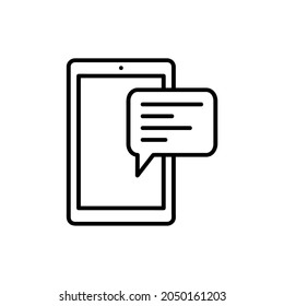 Icono de conversación en el dispositivo tablet. Aislado sobre fondo blanco. Simple vector plano. Símbolo de ayuda de Eps10