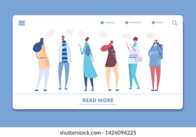 Chatting people, group communication vector landing page. Illustration of chatting and networking, conversation and speech student