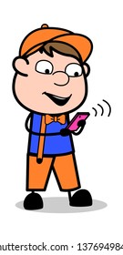 Chatting - Retro Cartoon Carpenter Worker Vector Illustration﻿