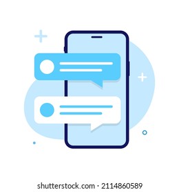 chatting with smartphone screen concept illustration flat design vector eps10. modern graphic element for landing page, empty state ui, infographic, icon