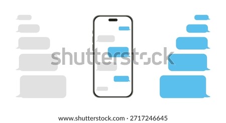 Chatting in smartphone. Send or receive sms on app. Speech bubble message on phone.