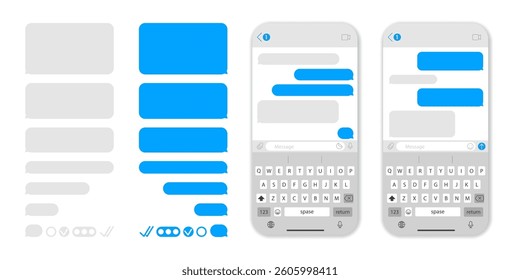 Chatting SMS message bubbles, speech bubbles for creating dialogues. Compose dialogues using your text to the template bubble.