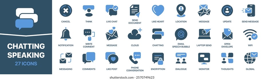 Chatting and speaking colored signed icon collection. Live, message, dialogue, post icons. UI icon set. Colored icons pack. Vector illustration EPS10